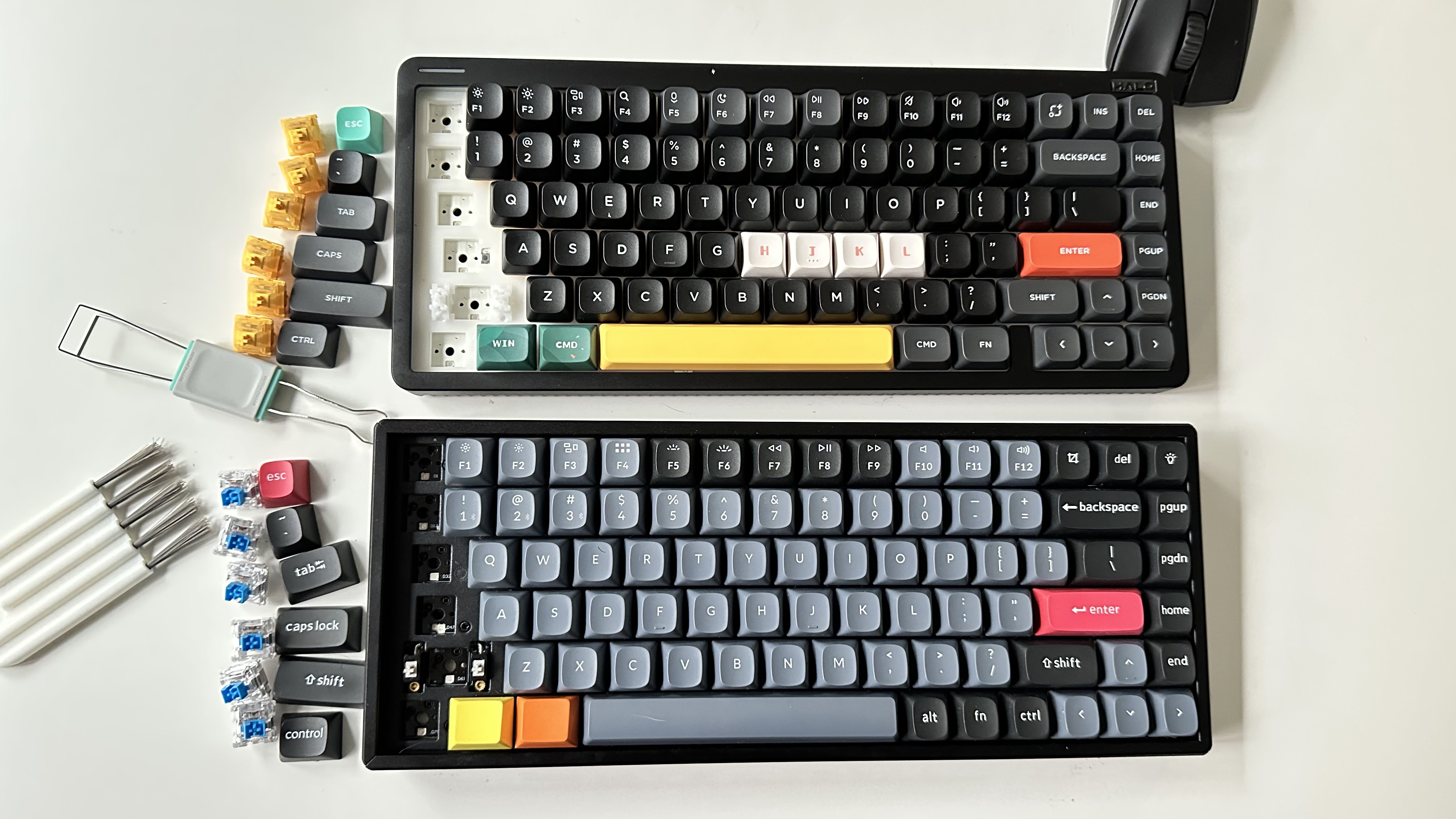 One column of switches removed from both keyboards
